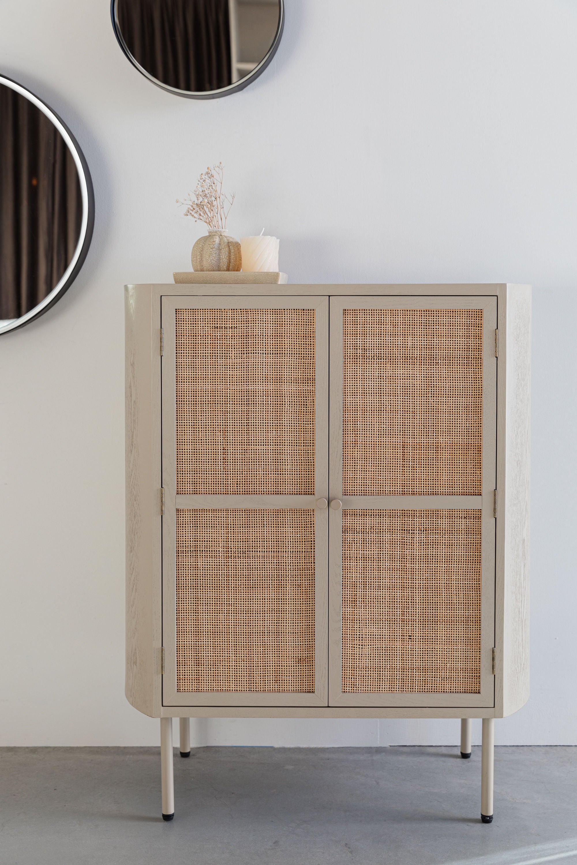 Amaya Beige Wood & Natural Rattan Cabinet